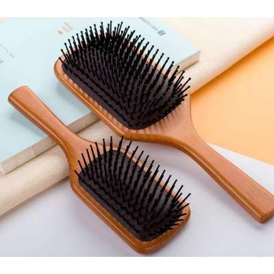 Private Label Air Cushion Paddle Wood Handle Rubber Hair Head Massage Comb and Brush