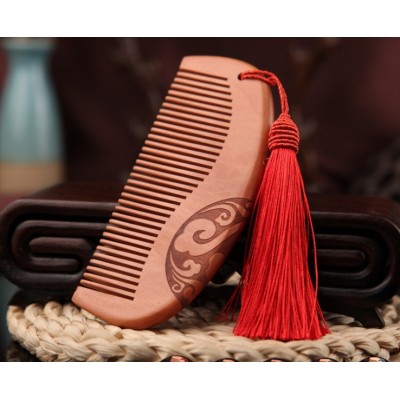 Hot Amazon Natural Custom Laser Engraved Peach Wood Men Care Beard Spa Grooming Comb